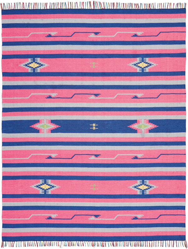 HomeRoots 8' Handmade Southwestern Area Rug in Pink and Blue with Fringed Edges for Stylish Home Decor 8' X 10' 552833