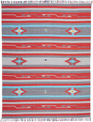 Homeroots 8' X 10' Gray And Red Southwestern Handmade Area Rug With Fringe  Cotton Blend 552834
