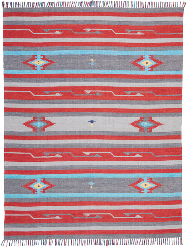 Homeroots 8' X 10' Gray And Red Southwestern Handmade Area Rug With Fringe  Cotton Blend 552834
