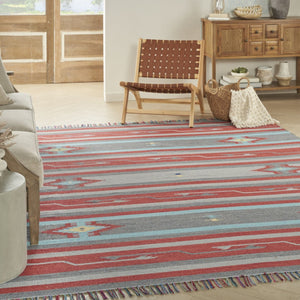HomeRoots 8' Gray and Red Southwestern Handmade Area Rug - Cozy Texture, Geometric Design, Timeless Style 8' X 10' 552834