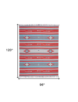 Homeroots 8' X 10' Gray And Red Southwestern Handmade Area Rug With Fringe  Cotton Blend 552834