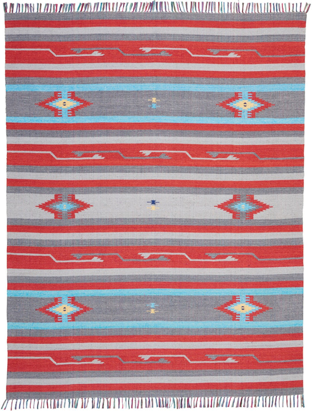 HomeRoots 8' Gray and Red Southwestern Handmade Area Rug - Cozy Texture, Geometric Design, Timeless Style 8' X 10' 552834