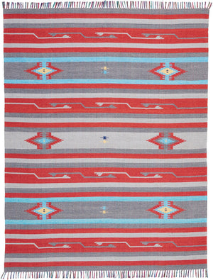 HomeRoots 8' Gray and Red Southwestern Handmade Area Rug - Cozy Texture, Geometric Design, Timeless Style 8' X 10' 552834