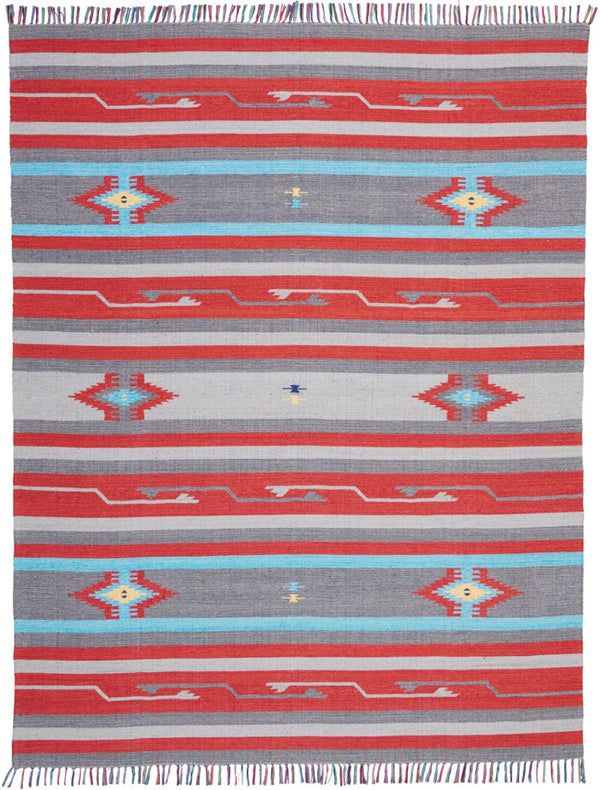 HomeRoots 8' Gray and Red Southwestern Handmade Area Rug - Cozy Texture, Geometric Design, Timeless Style 8' X 10' 552834