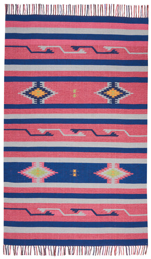Homeroots 7' X 10' Pink And Blue Southwestern Handmade Area Rug With Fringe  Cotton Blend 552836