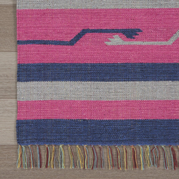 HomeRoots 7' Handmade Southwestern Area Rug in Soft Pink and Blue Tones with Fringed Edges for Any Space 7' X 10' 552836