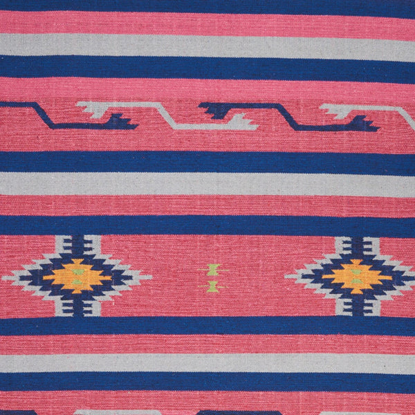 Homeroots 7' X 10' Pink And Blue Southwestern Handmade Area Rug With Fringe  Cotton Blend 552836