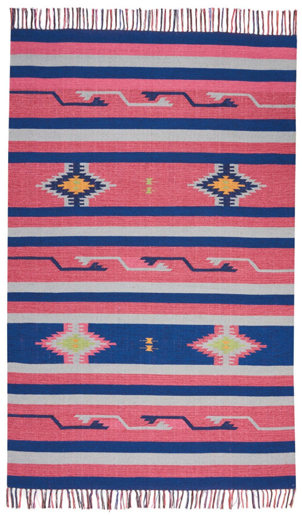 HomeRoots 7' Handmade Southwestern Area Rug in Soft Pink and Blue Tones with Fringed Edges for Any Space 7' X 10' 552836