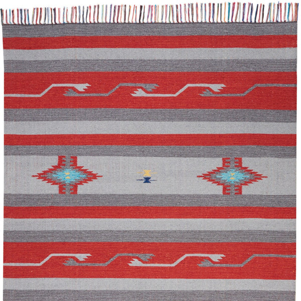 Homeroots 7' X 10' Gray And Red Southwestern Handmade Area Rug With Fringe  Cotton Blend 552837
