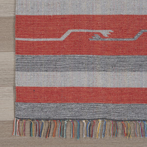 Homeroots 7' X 10' Gray And Red Southwestern Handmade Area Rug With Fringe  Cotton Blend 552837