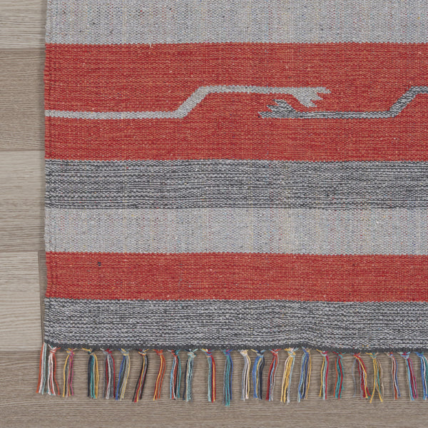 Homeroots 7' X 10' Gray And Red Southwestern Handmade Area Rug With Fringe  Cotton Blend 552837