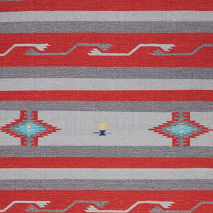 Homeroots 7' X 10' Gray And Red Southwestern Handmade Area Rug With Fringe  Cotton Blend 552837