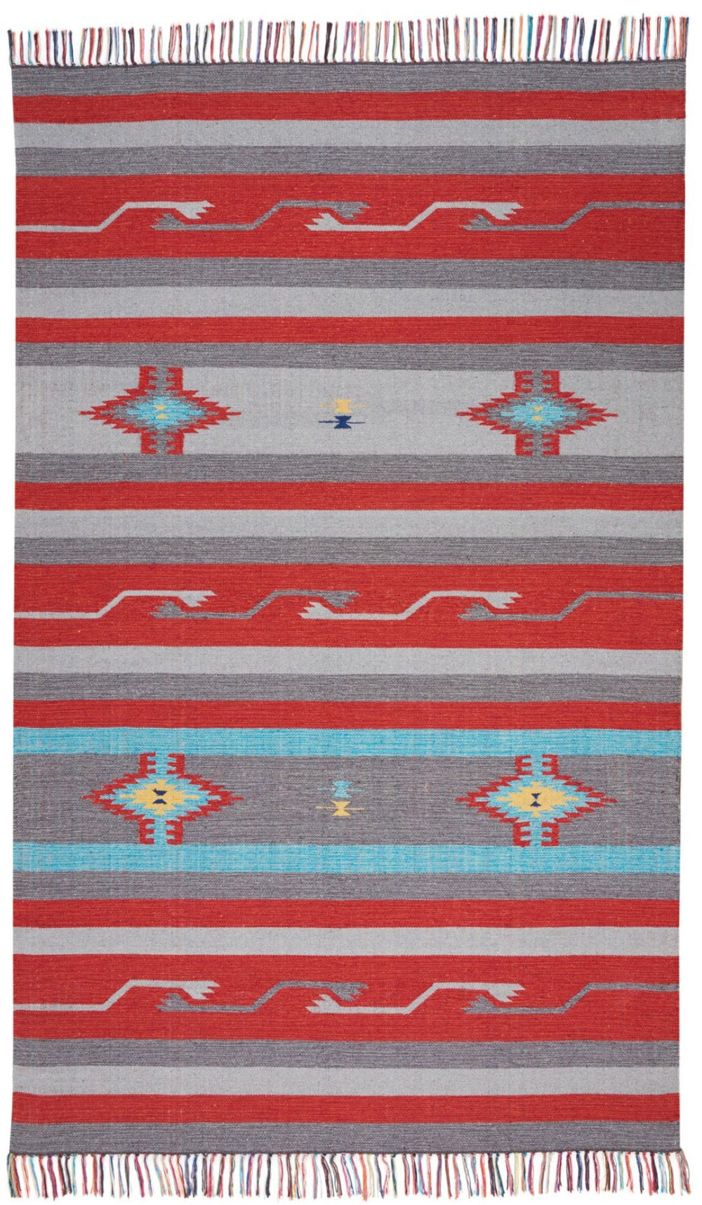 HomeRoots 7' Handmade Southwestern Area Rug in Gray and Red - Timeless Design with Fringed Edges for Any Space 7' X 10' 552837