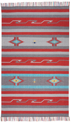 HomeRoots 7' Handmade Southwestern Area Rug in Gray and Red - Timeless Design with Fringed Edges for Any Space 7' X 10' 552837