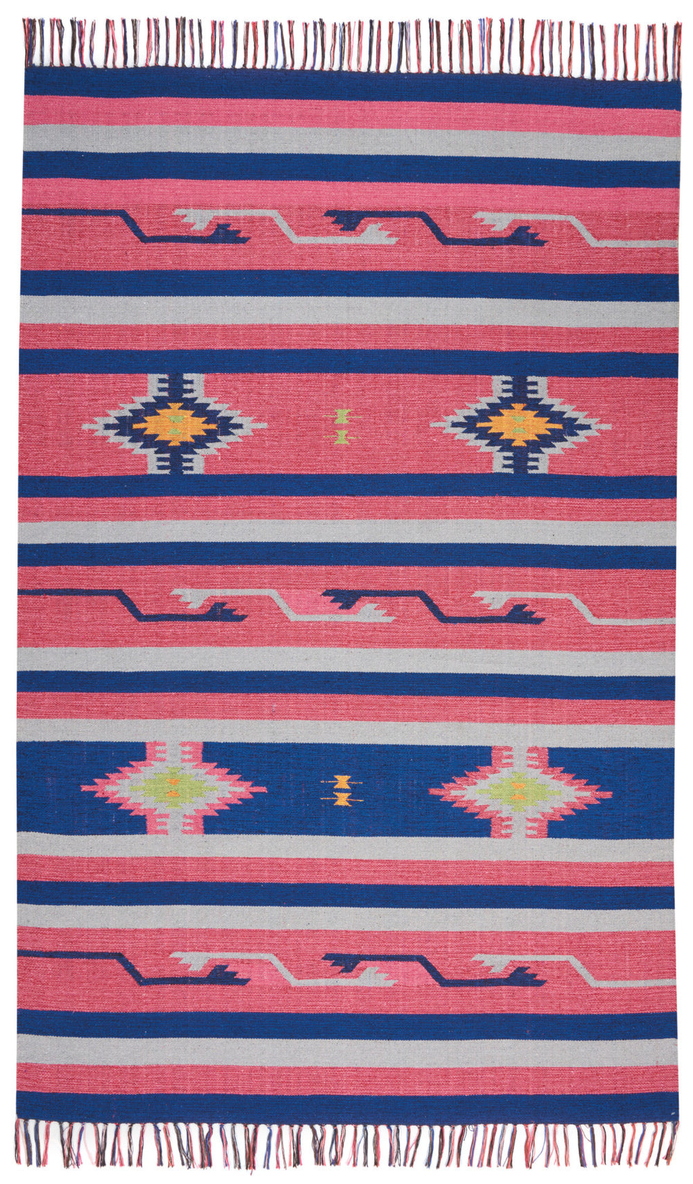 Homeroots 5' X 7' Pink And Blue Southwestern Handmade Area Rug With Fringe  Cotton Blend 552842