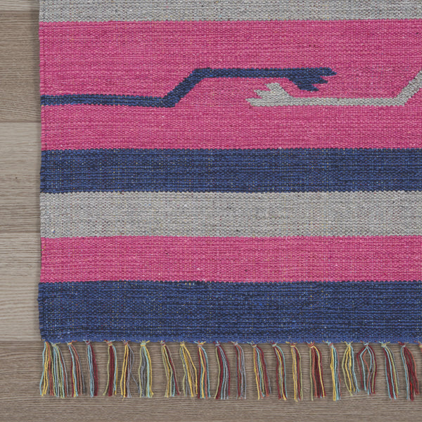 Homeroots 5' X 7' Pink And Blue Southwestern Handmade Area Rug With Fringe  Cotton Blend 552842