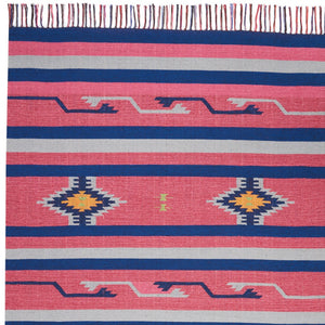 Homeroots 5' X 7' Pink And Blue Southwestern Handmade Area Rug With Fringe  Cotton Blend 552842