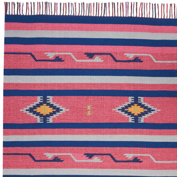 Homeroots 5' X 7' Pink And Blue Southwestern Handmade Area Rug With Fringe  Cotton Blend 552842