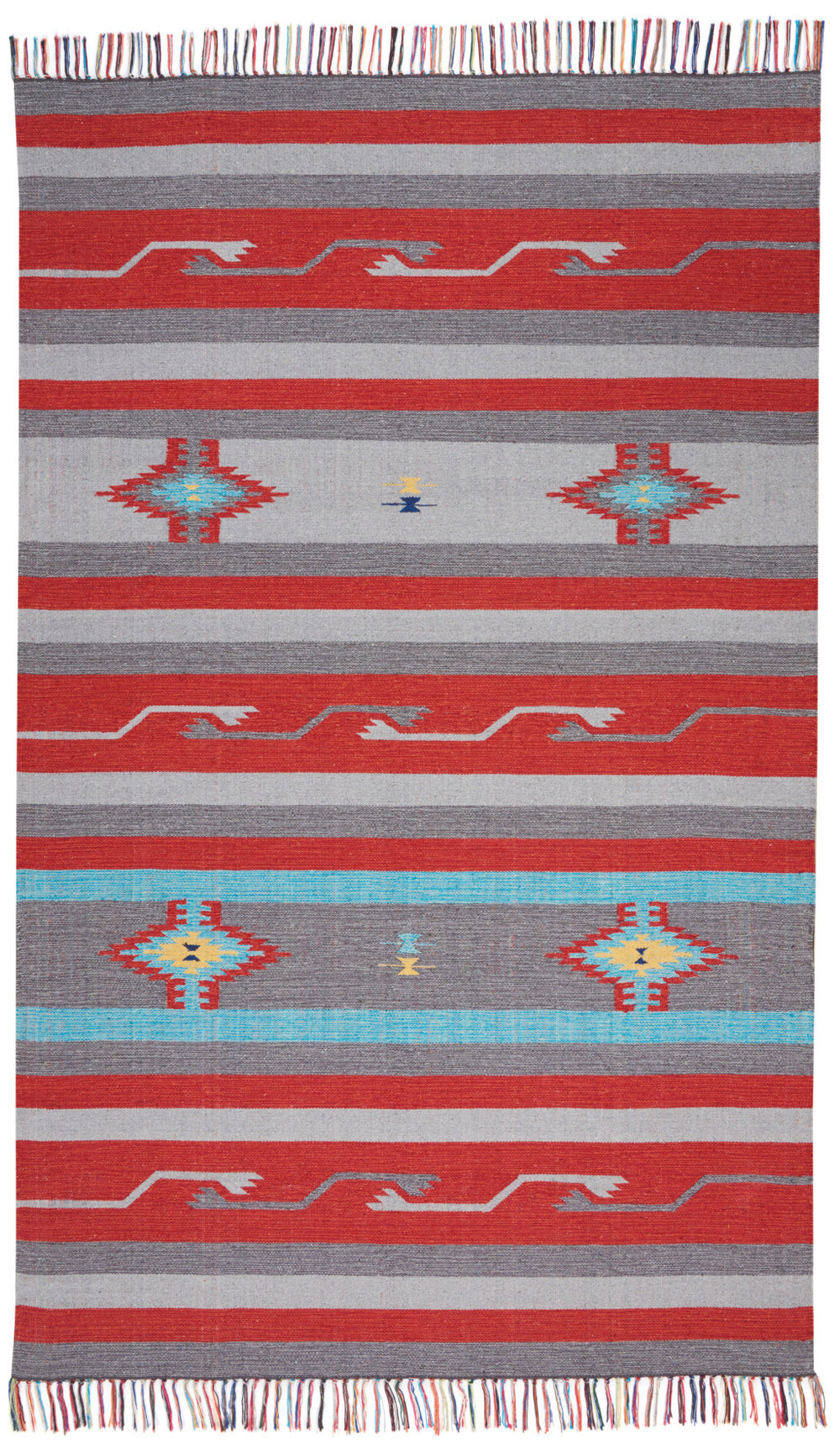 Homeroots 5' X 7' Gray And Red Southwestern Handmade Area Rug With Fringe  Cotton Blend 552843
