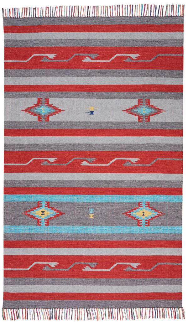 Homeroots 5' X 7' Gray And Red Southwestern Handmade Area Rug With Fringe  Cotton Blend 552843