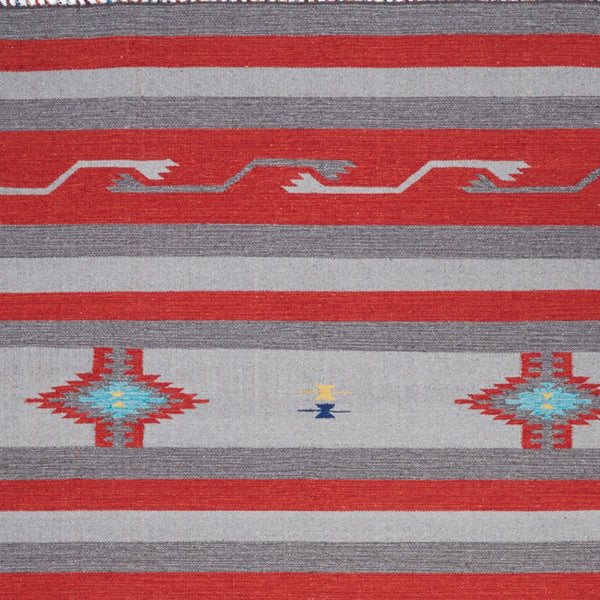 Homeroots 5' X 7' Gray And Red Southwestern Handmade Area Rug With Fringe  Cotton Blend 552843