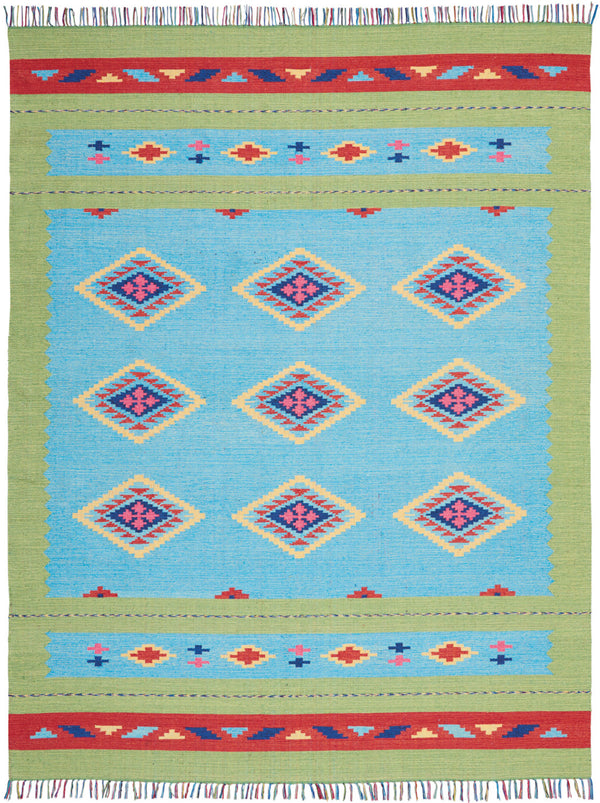 Homeroots 8' X 10' Blue And Yellow Southwestern Handmade Area Rug With Fringe  Cotton Blend 552847