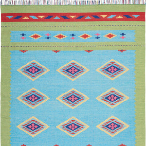 Homeroots 8' X 10' Blue And Yellow Southwestern Handmade Area Rug With Fringe  Cotton Blend 552847