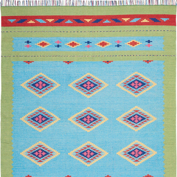 Homeroots 8' X 10' Blue And Yellow Southwestern Handmade Area Rug With Fringe  Cotton Blend 552847