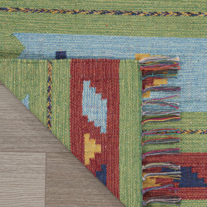 Homeroots 8' X 10' Blue And Yellow Southwestern Handmade Area Rug With Fringe  Cotton Blend 552847