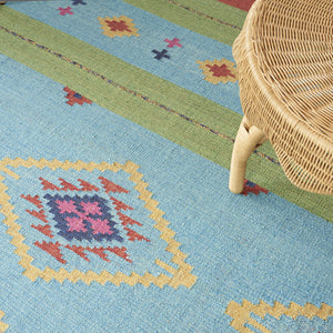 Homeroots 8' X 10' Blue And Yellow Southwestern Handmade Area Rug With Fringe  Cotton Blend 552847