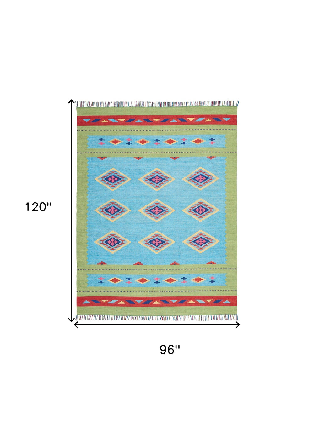 Homeroots 8' X 10' Blue And Yellow Southwestern Handmade Area Rug With Fringe  Cotton Blend 552847