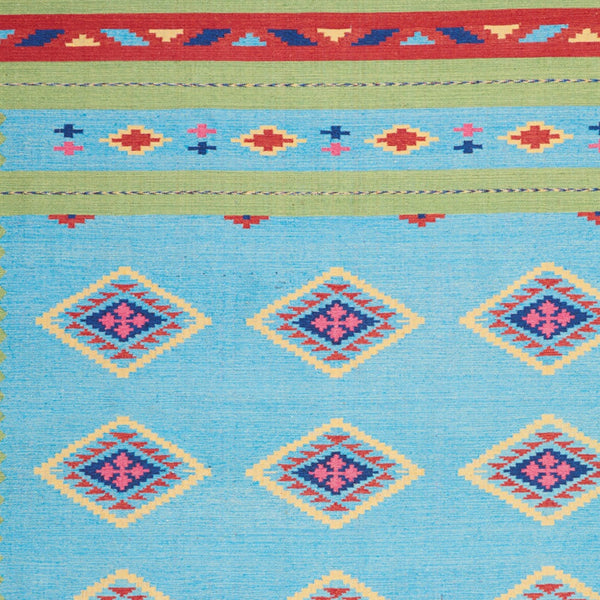 Homeroots 8' X 10' Blue And Yellow Southwestern Handmade Area Rug With Fringe  Cotton Blend 552847