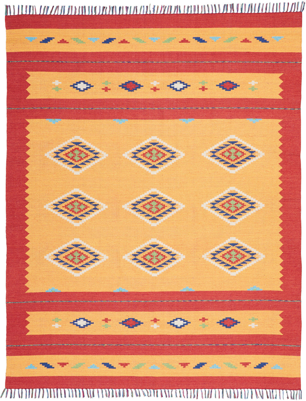 Homeroots 8' X 10' Yellow And Red Southwestern Handmade Area Rug With Fringe  Cotton Blend 552850