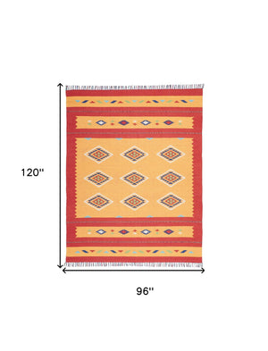 Homeroots 8' X 10' Yellow And Red Southwestern Handmade Area Rug With Fringe  Cotton Blend 552850