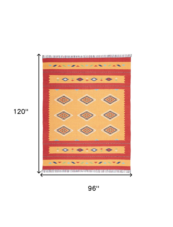 Homeroots 8' X 10' Yellow And Red Southwestern Handmade Area Rug With Fringe  Cotton Blend 552850