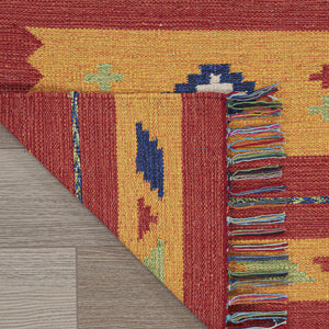 Homeroots 8' X 10' Yellow And Red Southwestern Handmade Area Rug With Fringe  Cotton Blend 552850