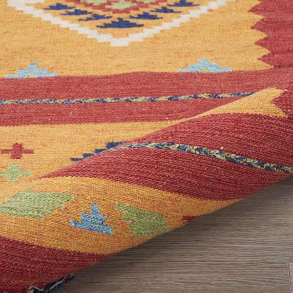 Homeroots 8' X 10' Yellow And Red Southwestern Handmade Area Rug With Fringe  Cotton Blend 552850