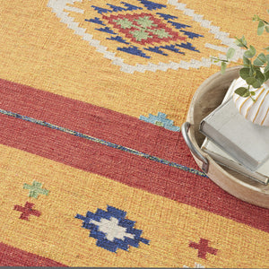 Homeroots 8' X 10' Yellow And Red Southwestern Handmade Area Rug With Fringe  Cotton Blend 552850