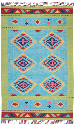Homeroots 7' X 10' Blue And Green Southwestern Handmade Area Rug With Fringe  Cotton Blend 552851