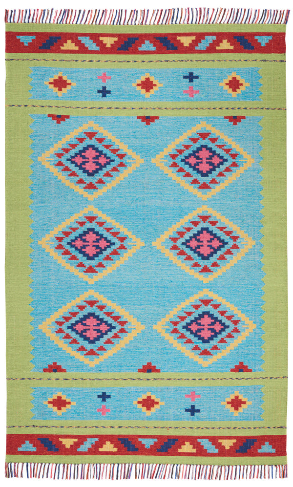 Homeroots 7' X 10' Blue And Green Southwestern Handmade Area Rug With Fringe  Cotton Blend 552851