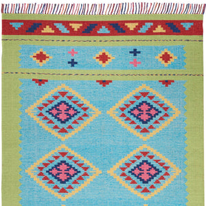 Homeroots 7' X 10' Blue And Green Southwestern Handmade Area Rug With Fringe  Cotton Blend 552851