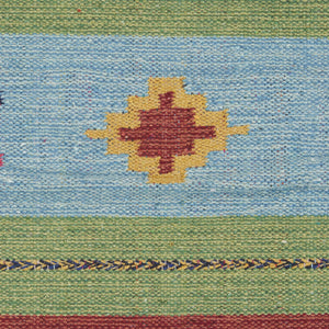 Homeroots 7' X 10' Blue And Green Southwestern Handmade Area Rug With Fringe  Cotton Blend 552851