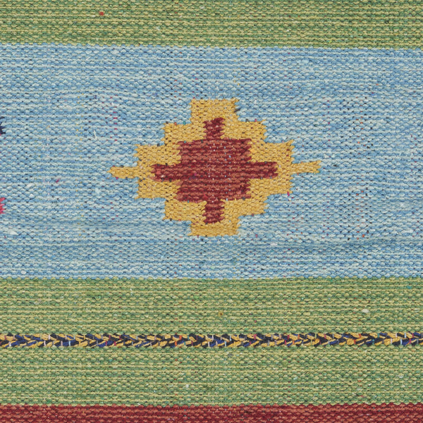 Homeroots 7' X 10' Blue And Green Southwestern Handmade Area Rug With Fringe  Cotton Blend 552851