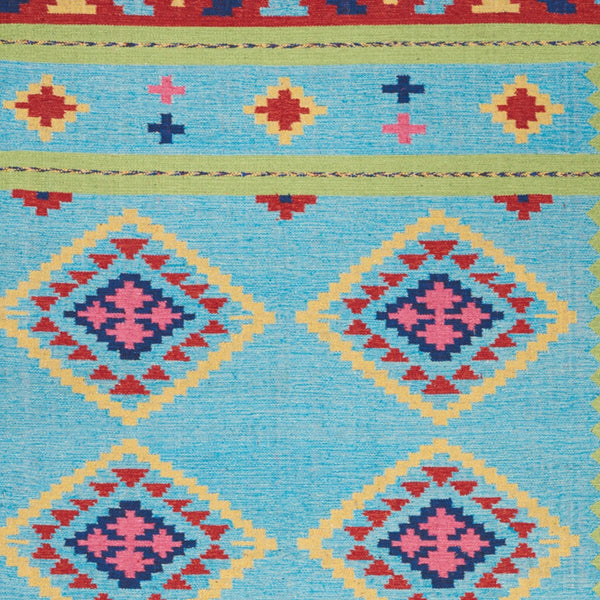 Homeroots 7' X 10' Blue And Green Southwestern Handmade Area Rug With Fringe  Cotton Blend 552851