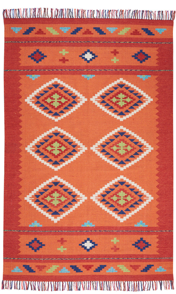 Homeroots 7' X 10' Orange And Red Southwestern Handmade Area Rug With Fringe  Cotton Blend 552852