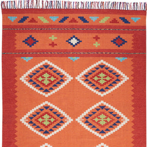 Homeroots 7' X 10' Orange And Red Southwestern Handmade Area Rug With Fringe  Cotton Blend 552852