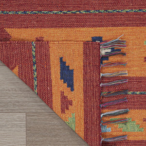 HomeRoots 7' Handmade Southwestern Area Rug in Orange & Red - Elegant Fringe Design for Boho Spaces! 552852