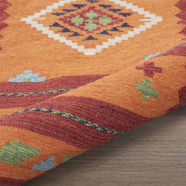 HomeRoots 7' Handmade Southwestern Area Rug in Orange & Red - Elegant Fringe Design for Boho Spaces! 552852