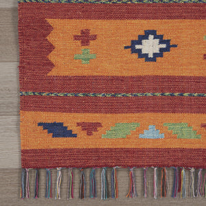 Homeroots 7' X 10' Orange And Red Southwestern Handmade Area Rug With Fringe  Cotton Blend 552852