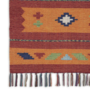 HomeRoots 7' Handmade Southwestern Area Rug in Orange & Red - Elegant Fringe Design for Boho Spaces! 552852